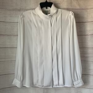 Vintage Liquid Silk Peters & Ashley White Blouse Pleated Wrapped Neck Size 12